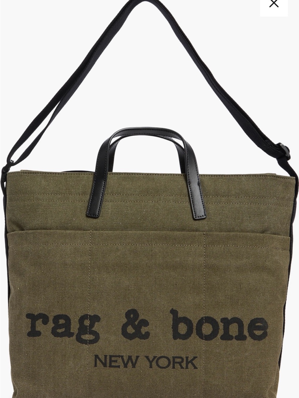 rag & bone Olive Green Canvas Crossbody Tote with Black Leather Handles